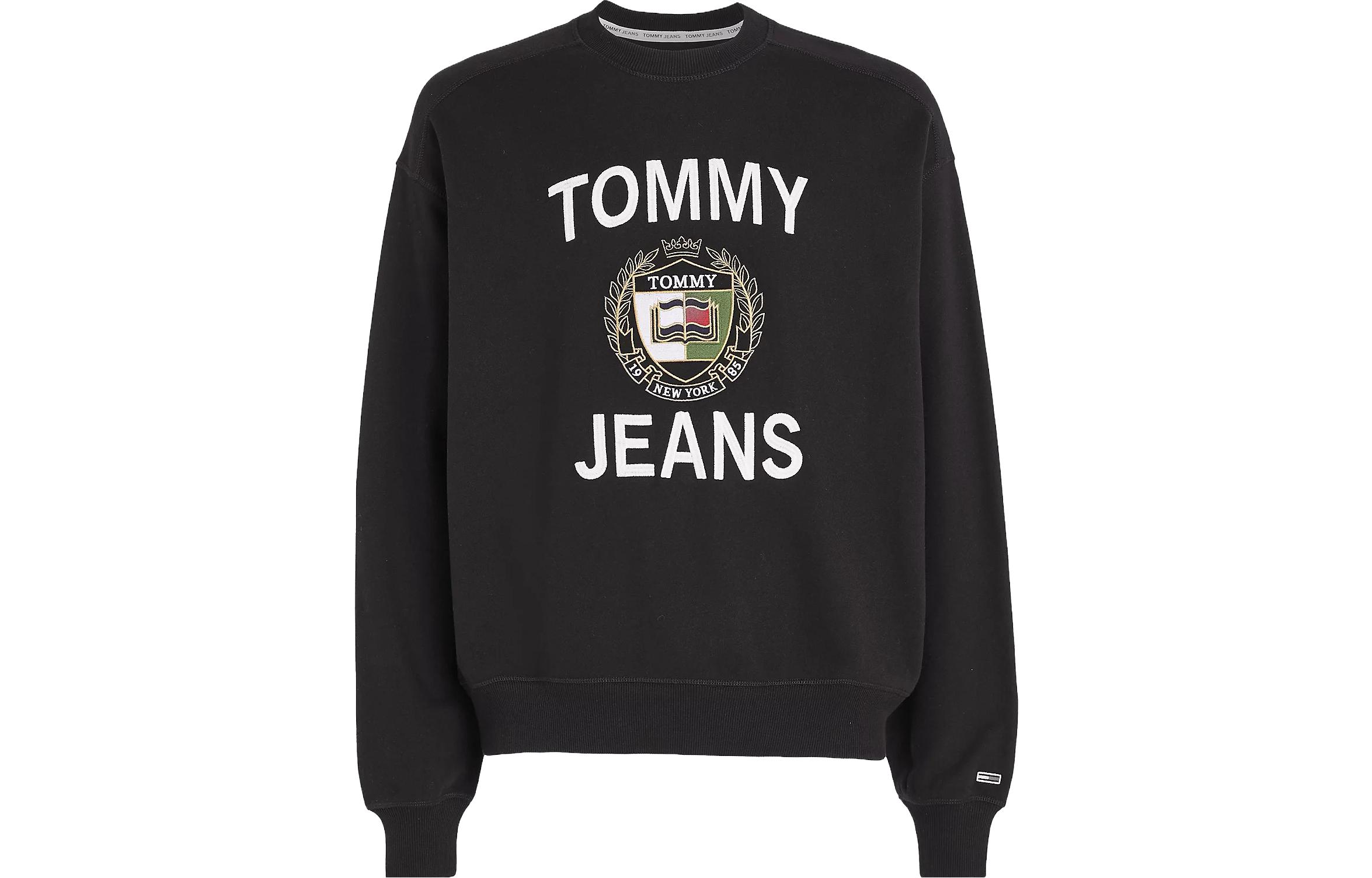 Tommy Hilfiger Logo Print Ribbed Crew Neck Sweatshirt Black DM0DM16376-BDS