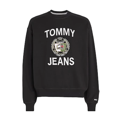 Tommy Hilfiger Logo Print Ribbed Crew Neck Sweatshirt Black DM0DM16376-BDS