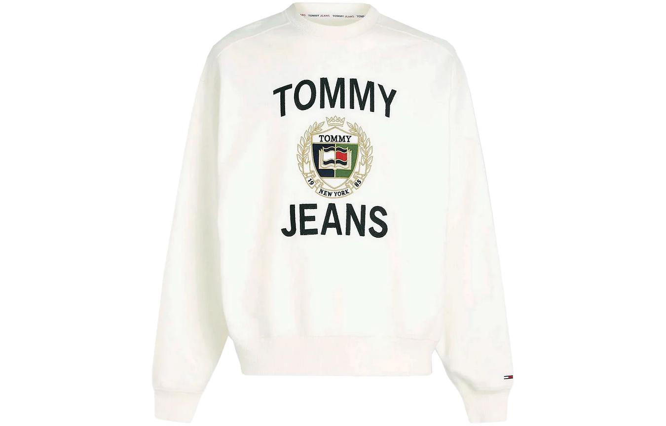 Tommy Hilfiger Logo Print Ribbed Crewneck Sweatshirt White DM0DM16376-YBH