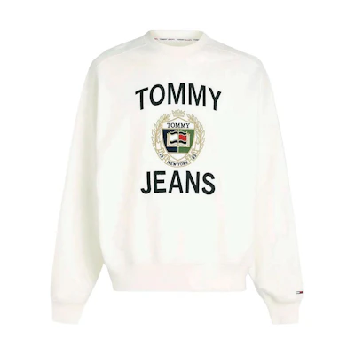 Tommy Hilfiger Logo Print Ribbed Crewneck Sweatshirt White DM0DM16376-YBH