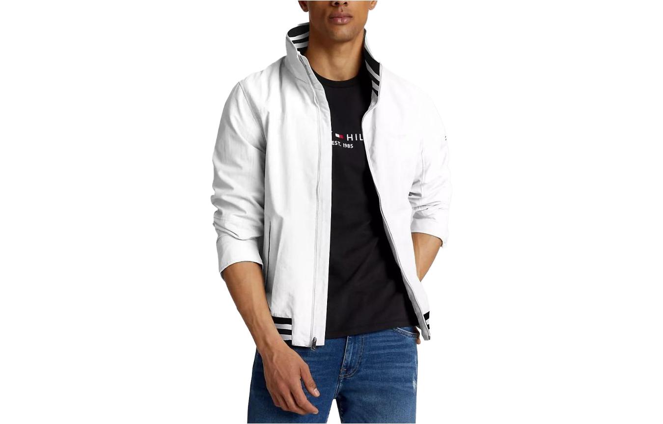 Tommy Hilfiger Logo Regatta Windbreaker Jacket White Striped Zip-Up Coat 78J8297-YCI