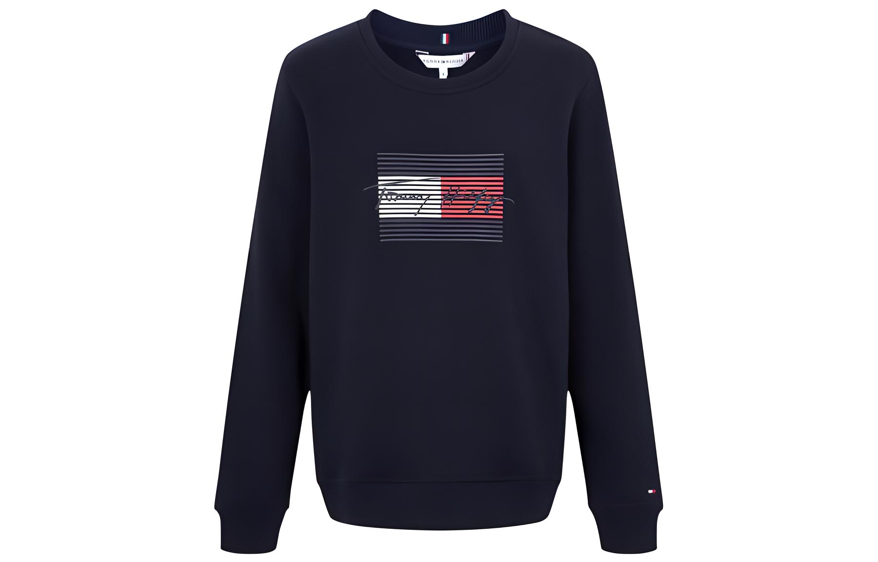 Tommy Hilfiger Logo Stripe Crewneck Sweatshirt Unisex Navy Blue XW0XW02082-DW5