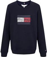 Tommy Hilfiger Logo Stripe Crewneck Sweatshirt Unisex Navy Blue XW0XW02082-DW5 Tommy Hilfiger Logo Stripe Crewneck Sweatshirt Unisex Navy Blue XW0XW02082-DW5