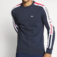Shop Tommy Hilfiger Navy Blue Crewneck Logo Fleece Sweatshirt 78J3634-410