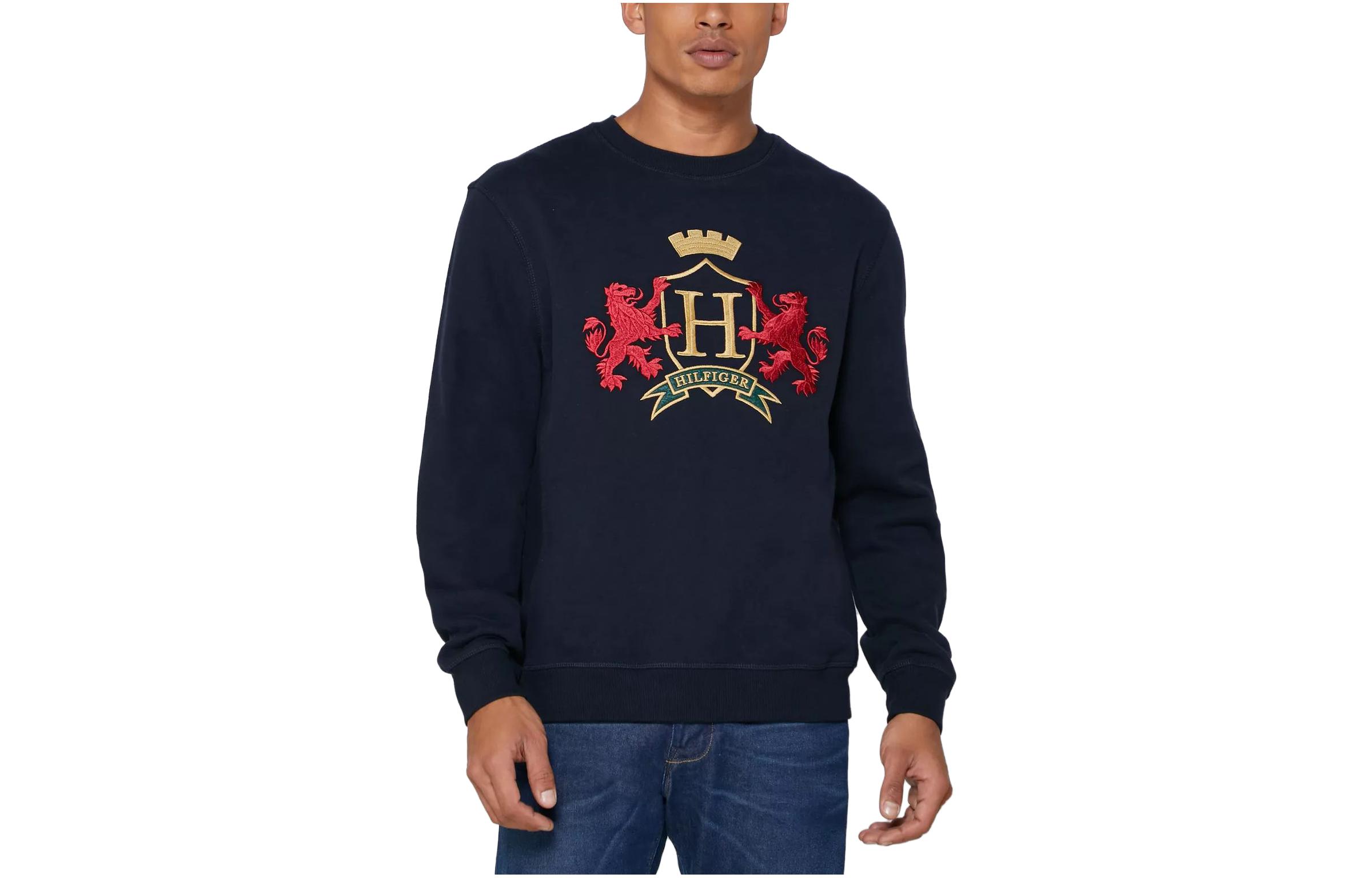 Tommy Hilfiger Navy Blue Crewneck Sweatshirt with Front Letter Embroidery MW0MW15256-DW5