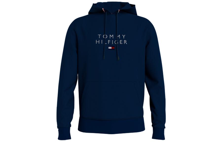 Tommy Hilfiger Navy Blue Hoodie with Solid Logo Print Design MW0MW17397