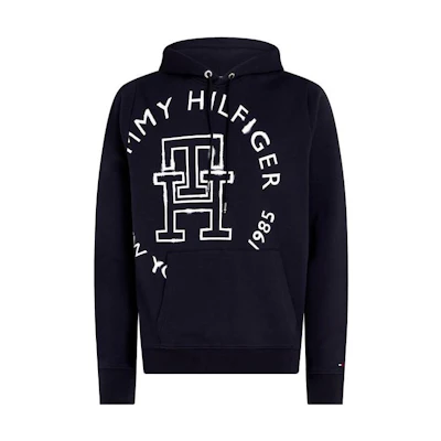 Tommy Hilfiger Navy Blue Letter Print Pullover Hoodie for Men MW0MW31505DW5