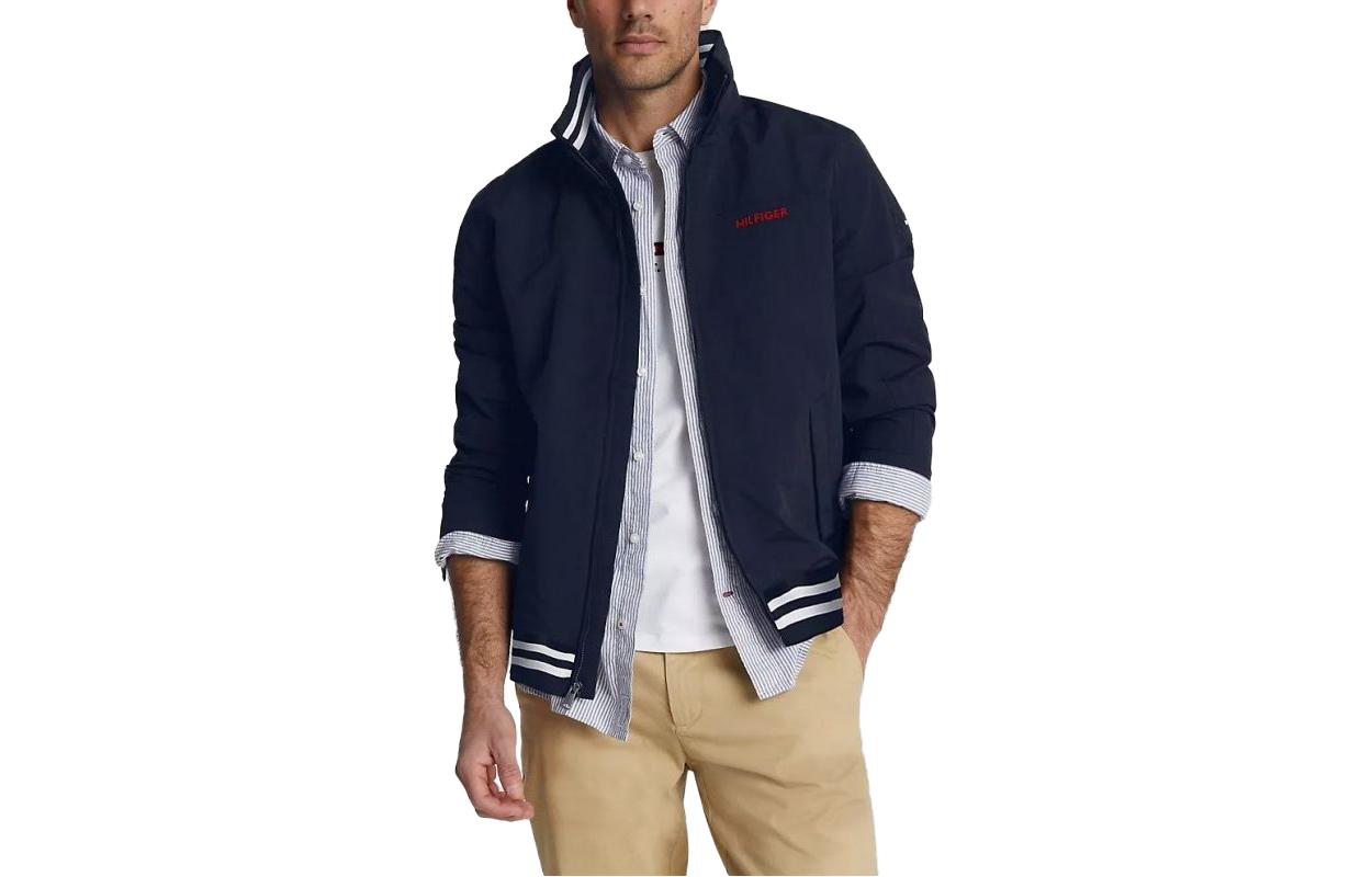 Order 汤米·希尔费格 深蓝色印字长袖拉链夹克 M78J8297-FAP