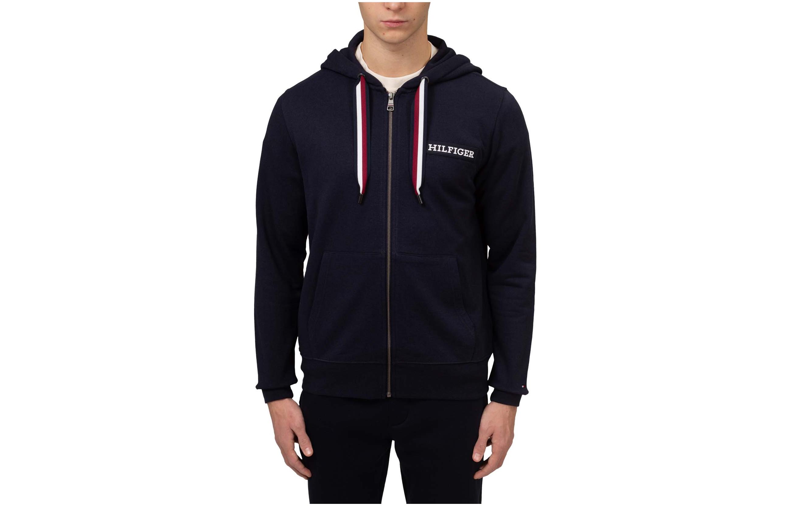 Tommy Hilfiger Navy Blue Logo Print Zip-Up Hoodie Jacket for Men MW0MW33658-DW5