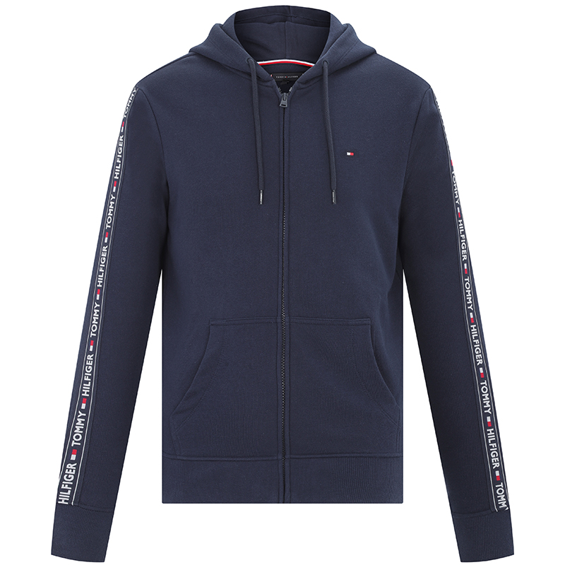 Tommy Hilfiger Navy Blue Logo Tape Zip Hoodie Casual Wear UM0UM00708416