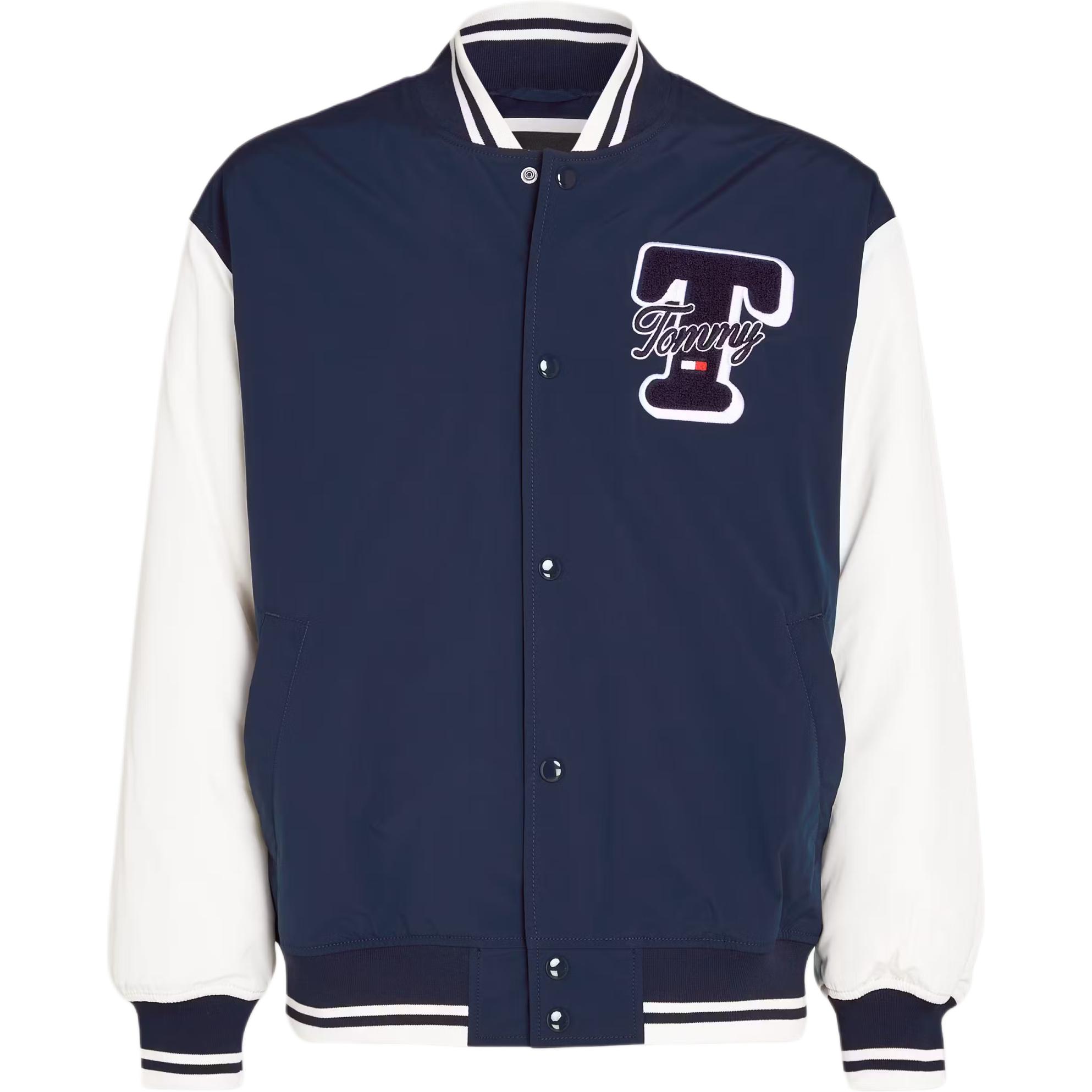 Tommy Hilfiger Navy Blue Loose-Fit Baseball Collar Jacket DM0DM18702-C1G