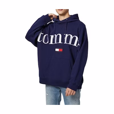 Tommy Hilfiger Navy Blue Oversized Logo Hoodie Pullover DM0DM15285-DY4