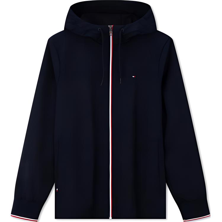 Tommy Hilfiger Navy Color-Block Striped Logo Print Hoodie Jacket 78J6178