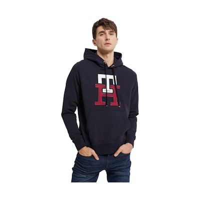 Tommy Hilfiger Navy Cotton Embroidered Logo Hoodie - Casual Commuter Style MW0MW28187-DW5