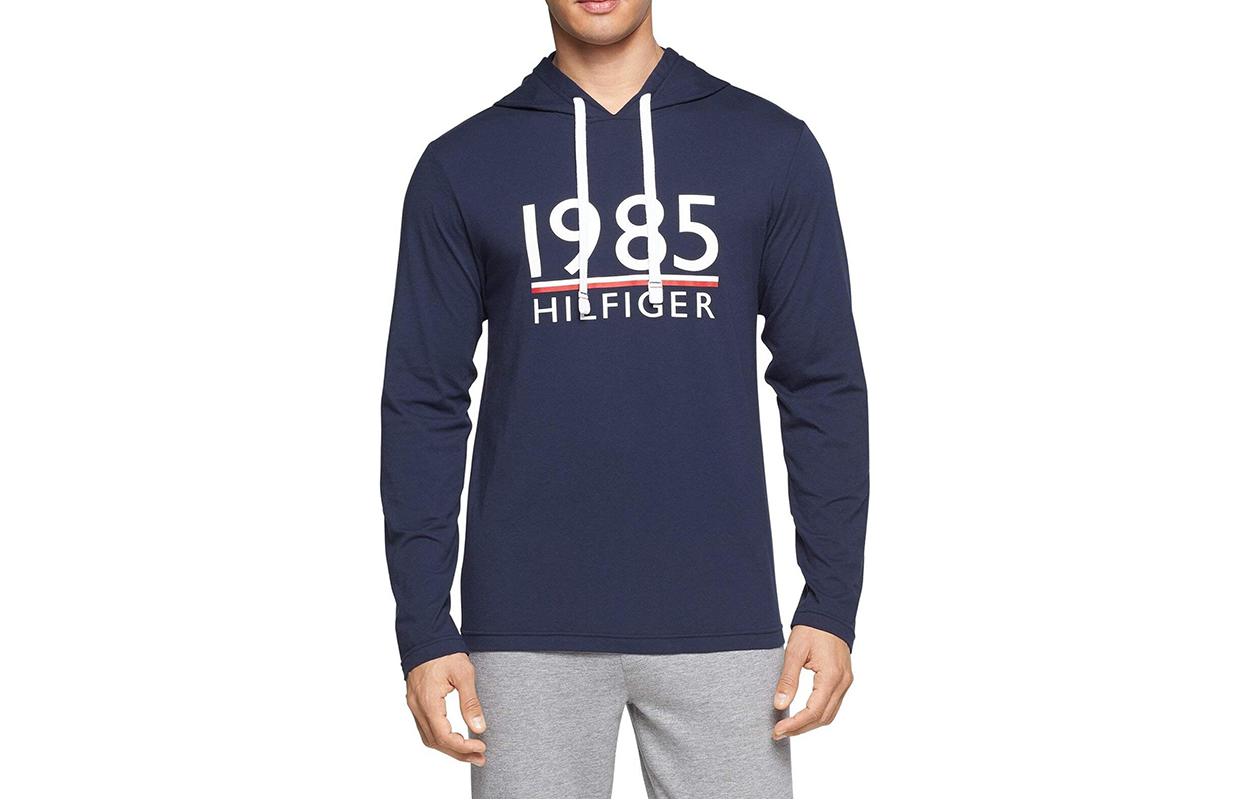Tommy Hilfiger Navy Hoodie with Digital Letter Print and Drawstring 09T3432-410