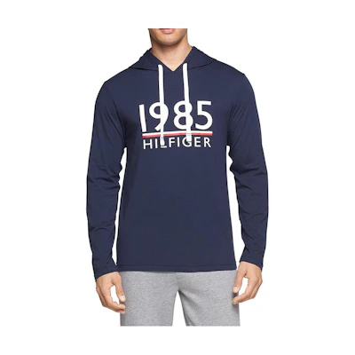 Tommy Hilfiger Navy Hoodie with Digital Letter Print and Drawstring 09T3432-410