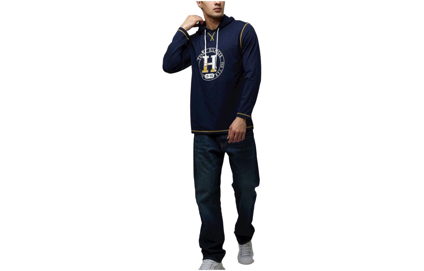 Tommy Hilfiger Navy Hoodie with Letter Print and Drawstring 09T4197410
