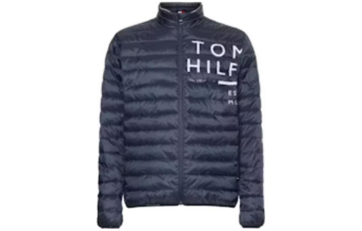 Tommy Hilfiger Navy Letter Print Stand Collar Zip Jacket for Men MW0MW21018DW5