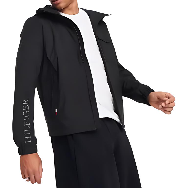 Lookbook Tommy Hilfiger Jaket Navy Ringan Tahan Angin dengan Hoodie Lepas Pasang 78J8094-002