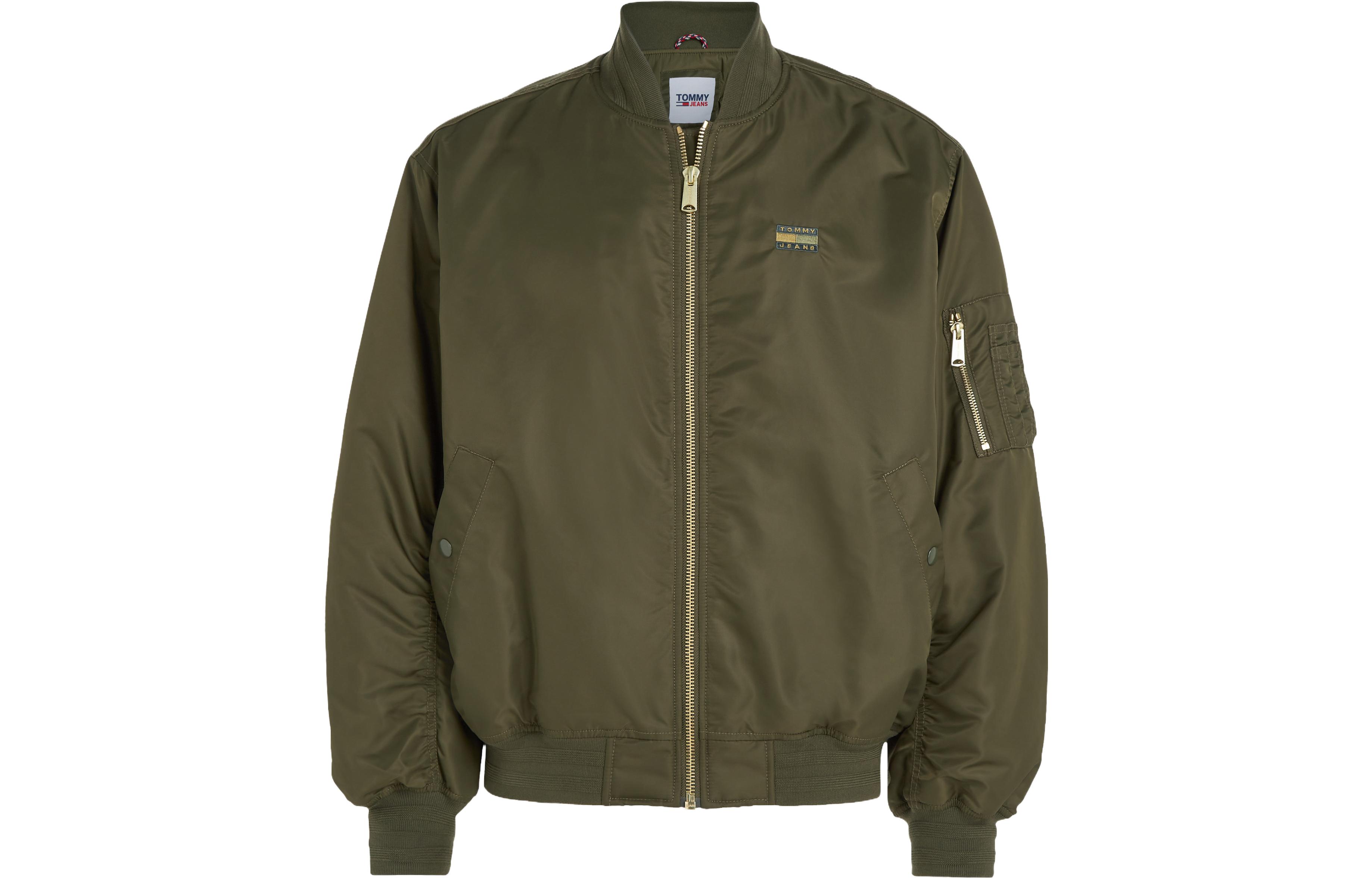 Tommy Hilfiger Olive Green Embroidered Lettering Loose Fit Zip Jacket DM17660-MR1