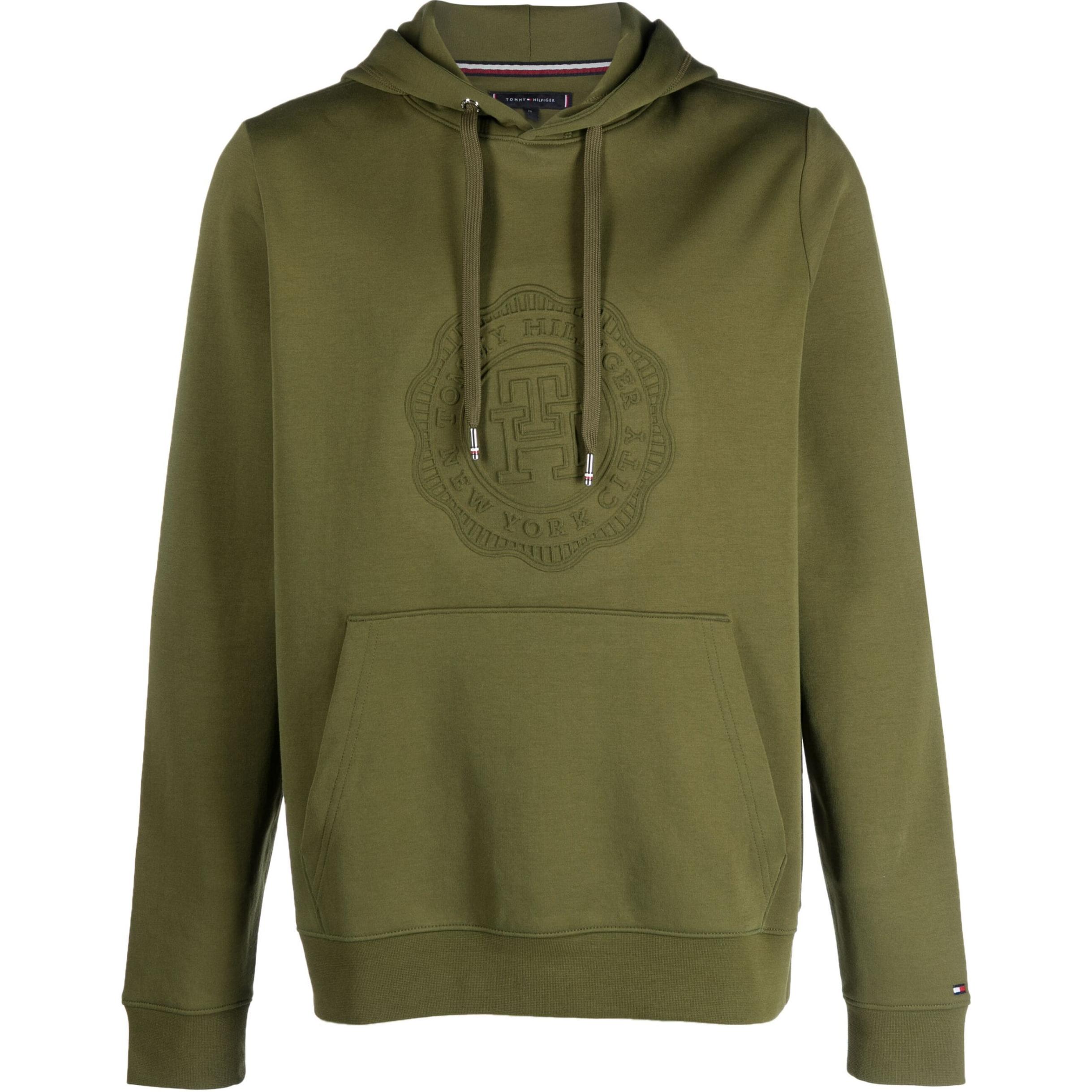 Tommy Hilfiger Olive Green Logo Embroidered Hoodie Sweatshirt MW0MW32691-GREEN