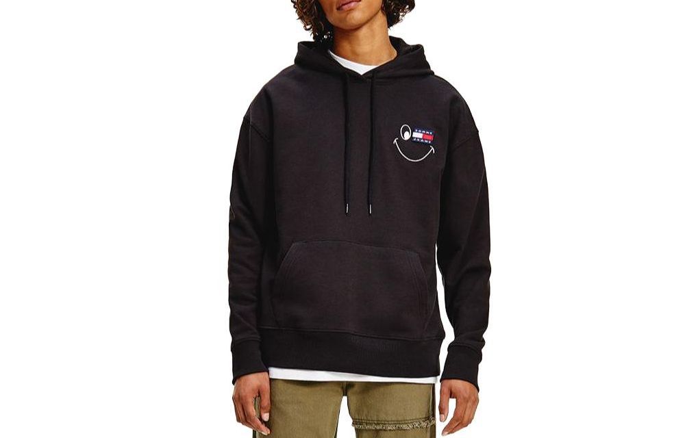 Tommy Hilfiger Oversized Smiley Embroidered Hoodie Unisex - Black DMODM11869