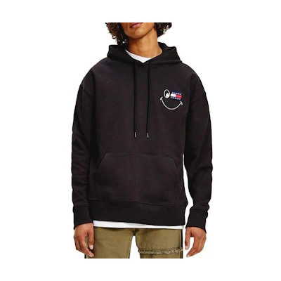 Tommy Hilfiger Oversized Smiley Embroidered Hoodie Unisex - Black DMODM11869