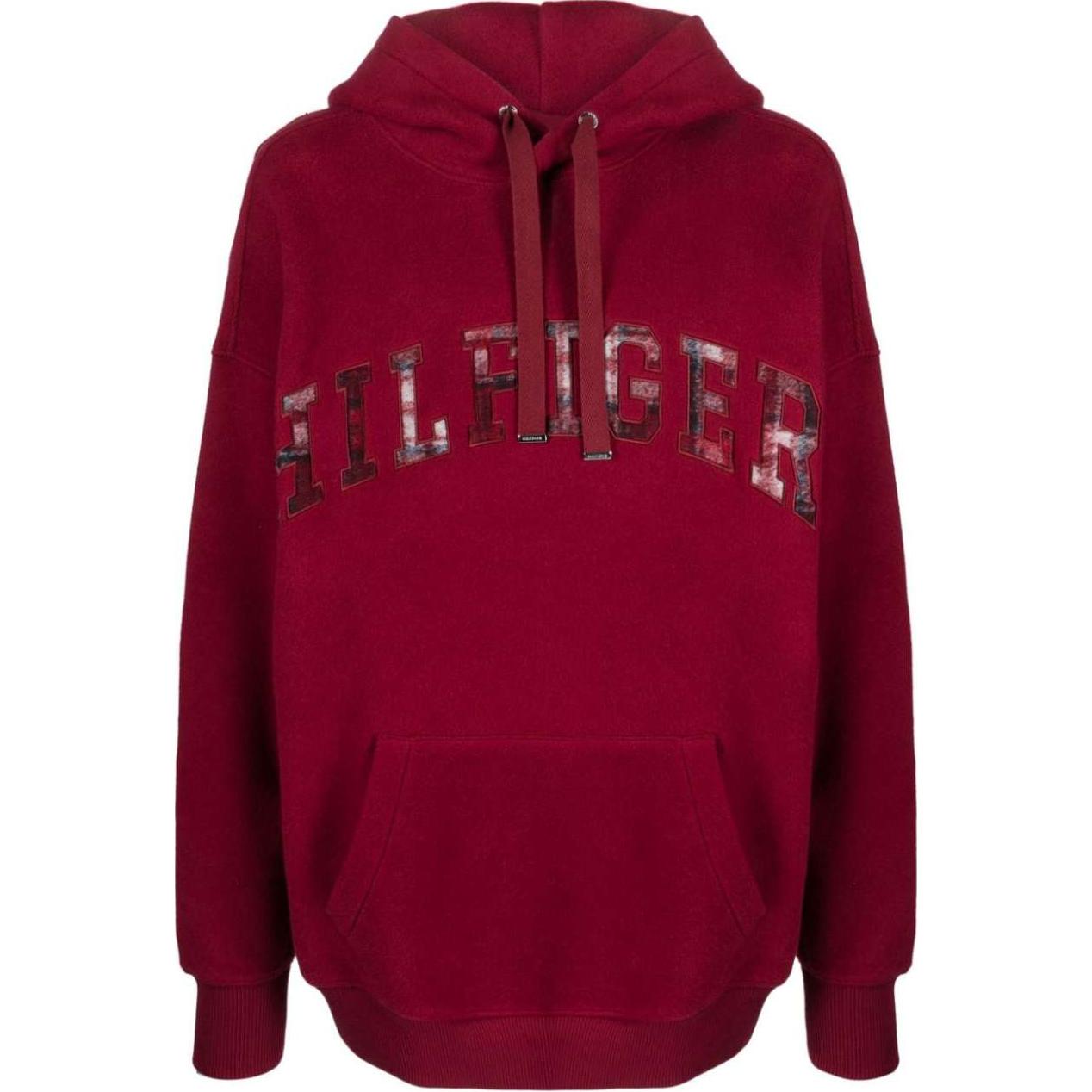 Tommy Hilfiger Plaid Logo Embroidered Hoodie Deep Red MW0MW32286-RED