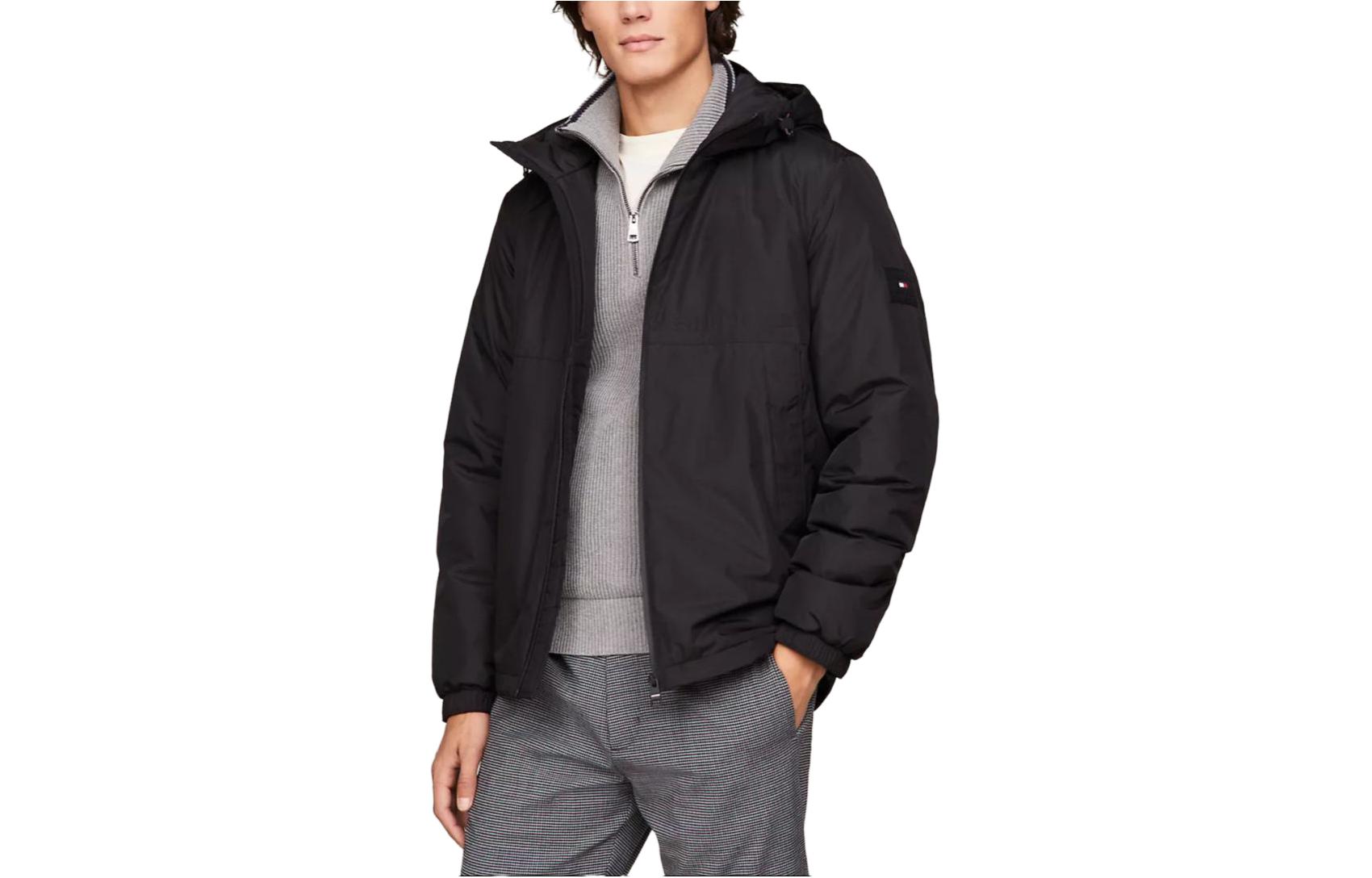 Tommy Hilfiger Portland Hooded Jacket Black Full-Zip Plain Coat MW33740-BDS