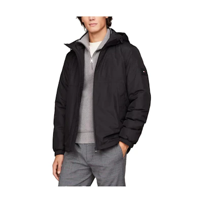 Tommy Hilfiger Portland Hooded Jacket Black Full-Zip Plain Coat MW33740-BDS