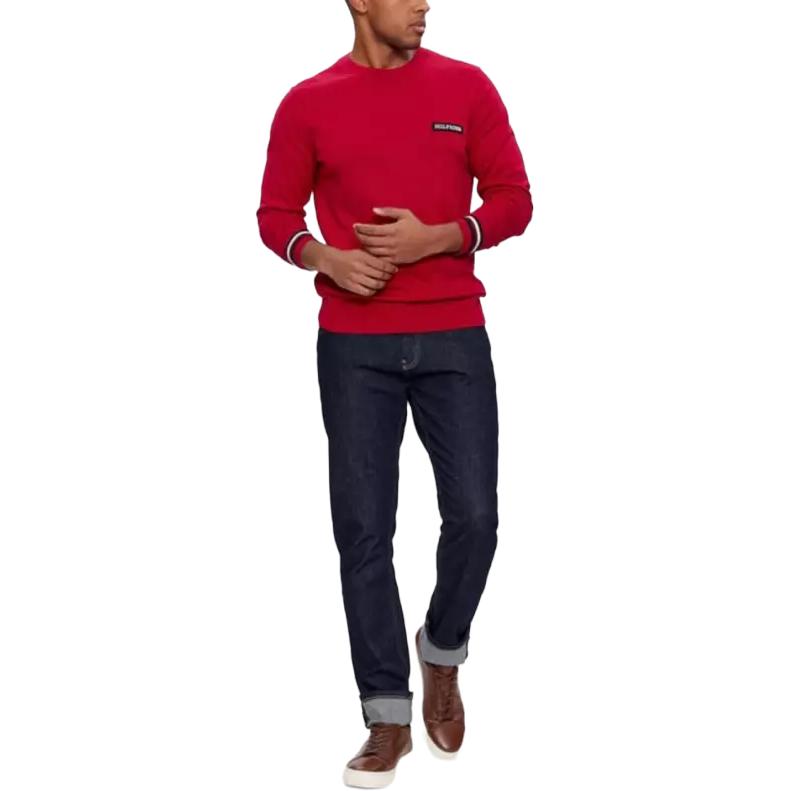Tommy Hilfiger Red Crewneck Logo Slim-Fit Long-Sleeve Sweatshirt MW0MW33502-XJV