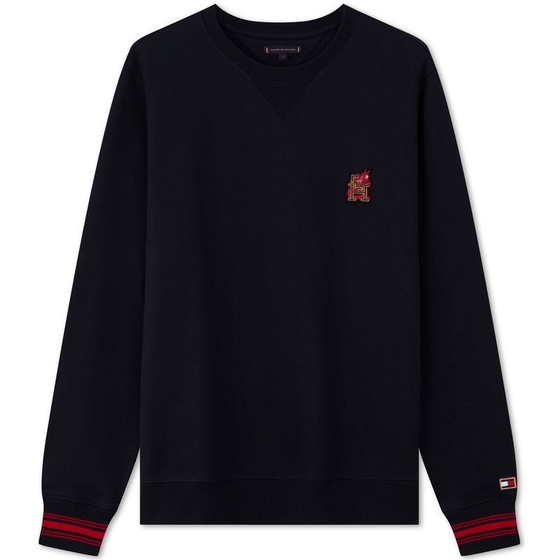 Tommy Hilfiger Red Embroidered Reversible Knit Crewneck Sweatshirt MW0MW34192