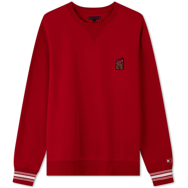 Order 汤米·希尔费格 红色刺绣双面针织圆领卫衣 MW0MW34192