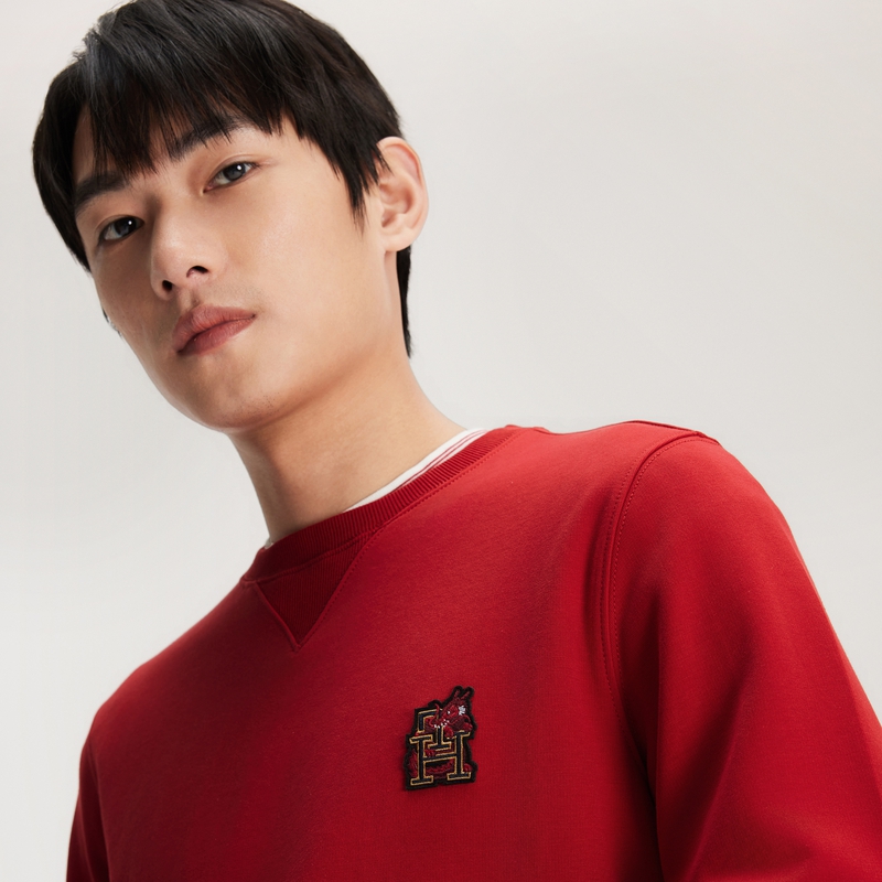 Sizing 汤米·希尔费格 红色刺绣双面针织圆领卫衣 MW0MW34192