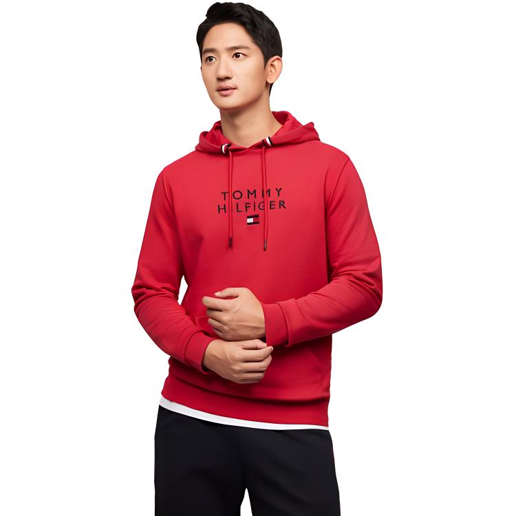 Tommy Hilfiger Red Fashion Embroidered Logo Hoodie Long Sleeve XM0XM02496-XLG