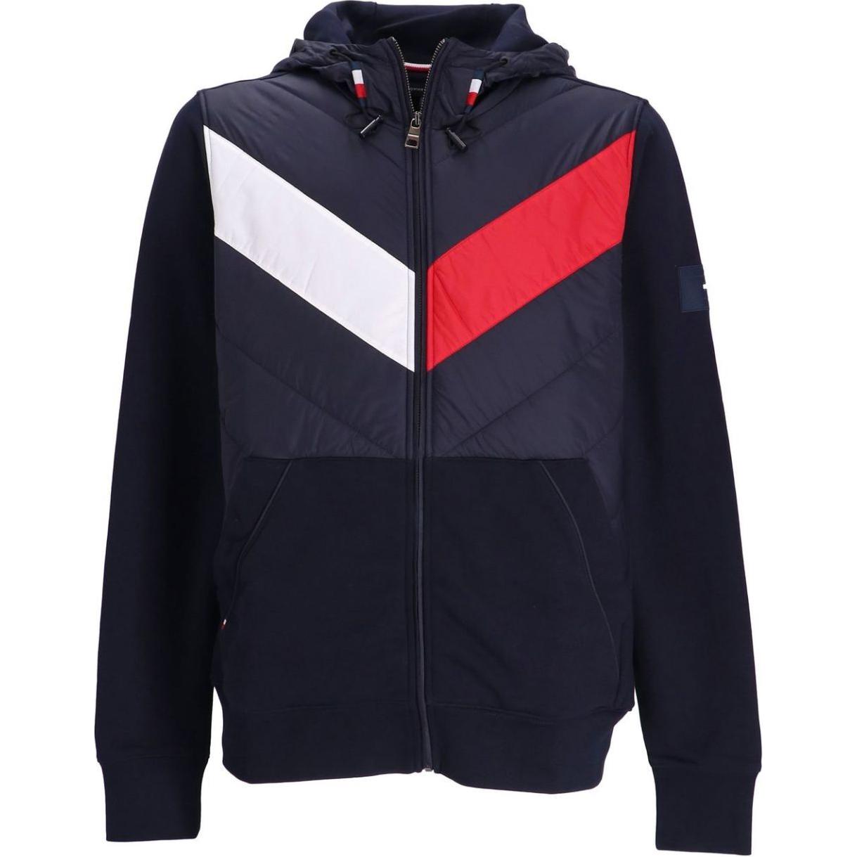 Tommy Hilfiger Red Herringbone Print Hoodie with Zip Design FMW0MW25889-NAVY