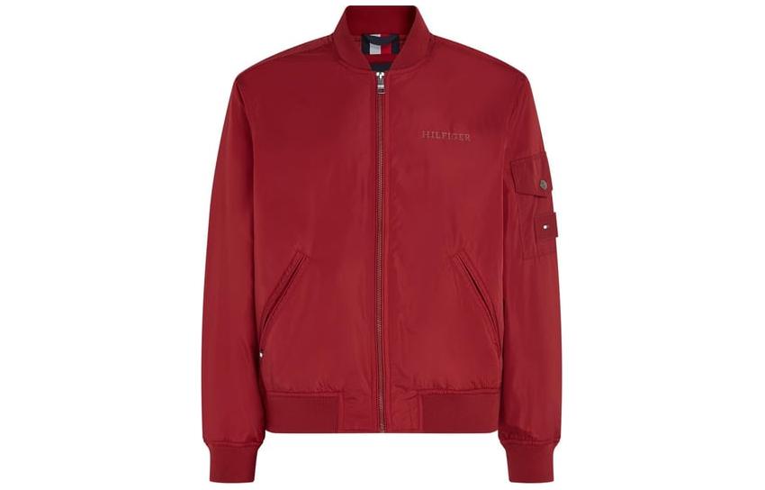 Tommy Hilfiger Red Logo Stand Collar Zip-Up Jacket with Pockets MW0MW31642-XIT