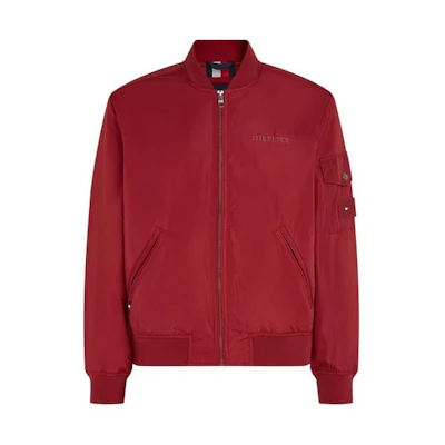Tommy Hilfiger Red Logo Stand Collar Zip-Up Jacket with Pockets MW0MW31642-XIT