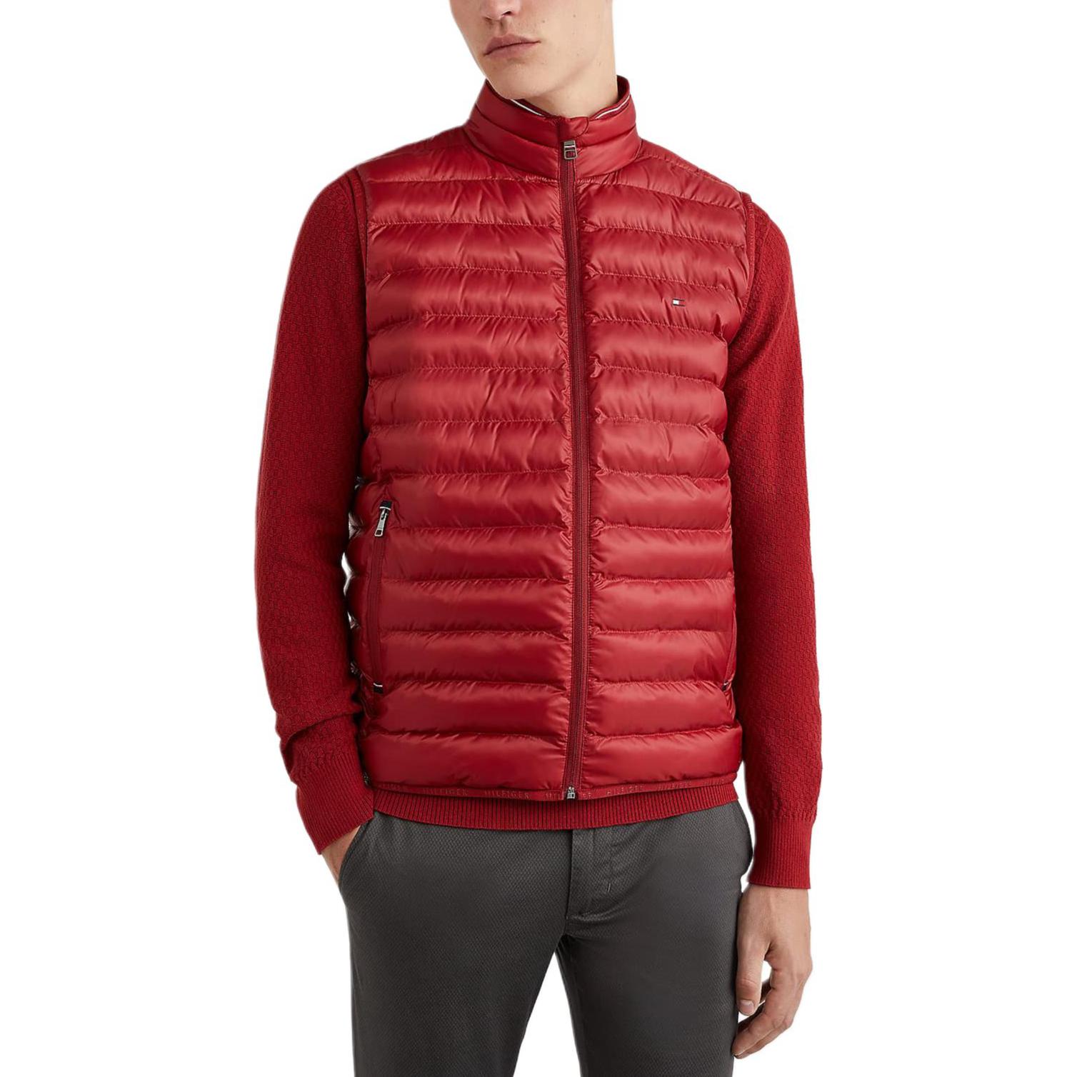 Tommy Hilfiger Red Solid Color Sleeveless Zip Jacket for Men MW0MW18762-XIT