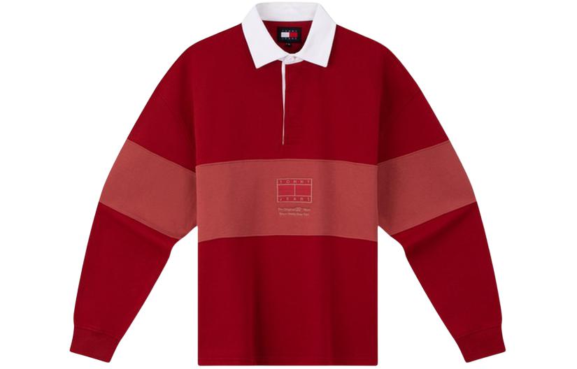 Tommy Hilfiger Retro Colorblock Embroidered Loose Polo Sweatshirt Red Men’s DM0DM18393