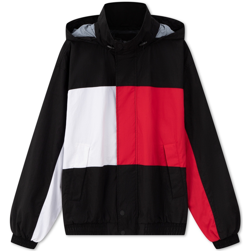 Tommy Hilfiger Retro Colorblock Packable Hooded Jacket Unisex Black DM0DM19126