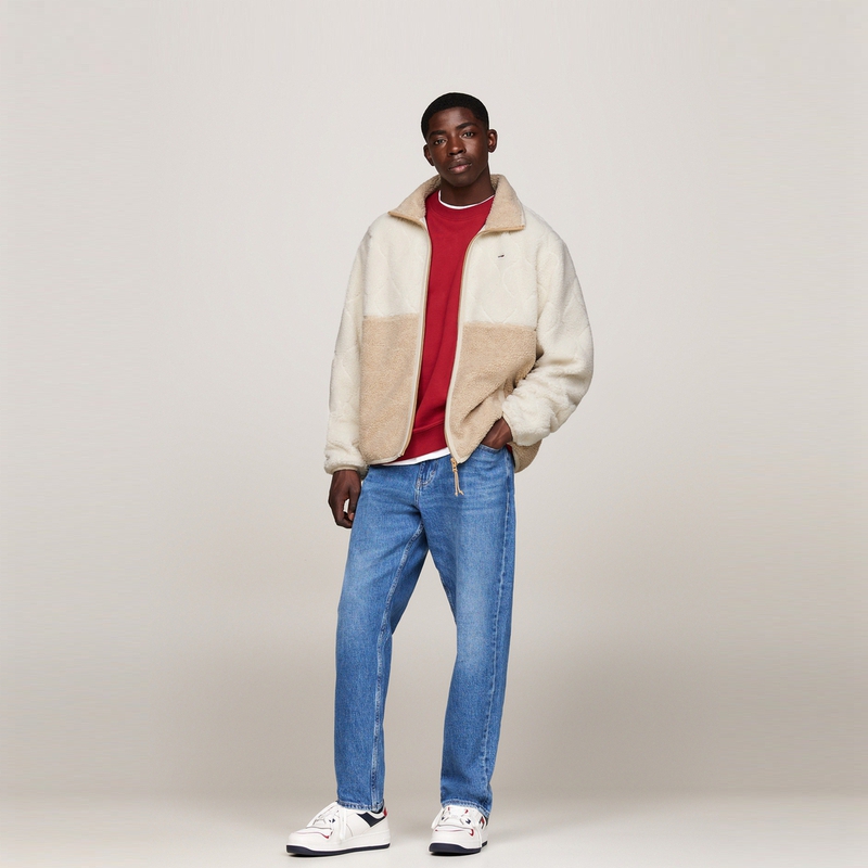 Cheap 汤米·希尔费格复古拼色羊羔绒夹克男款宽松版 DM0DM19644