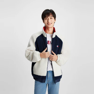 汤米·希尔费格拼色可翻转羊羔绒夹克男女同款时尚外套 DM0DM17232 8