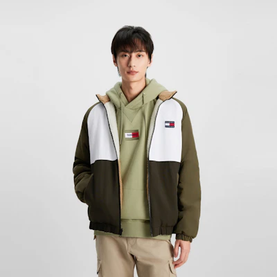 汤米·希尔费格拼色可翻转羊羔绒夹克男女同款时尚外套 DM0DM17232 Cheap 汤米·希尔费格拼色可翻转羊羔绒夹克男女同款时尚外套 DM0DM17232