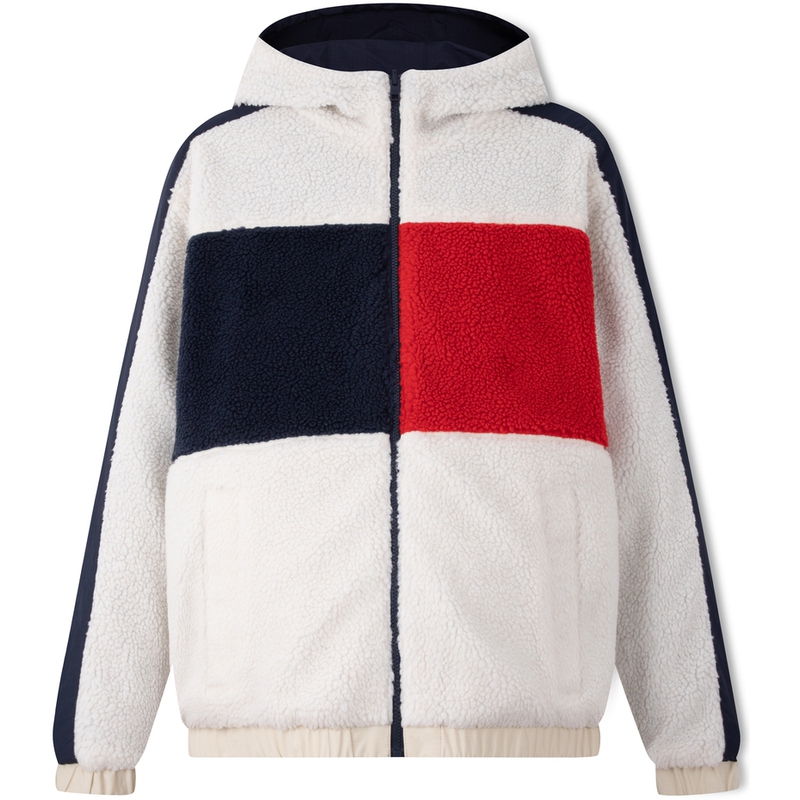 Tommy Hilfiger Sherpa Colorblock Fitted Hoodie Jacket Red/White/Blue XJ0XJ00881