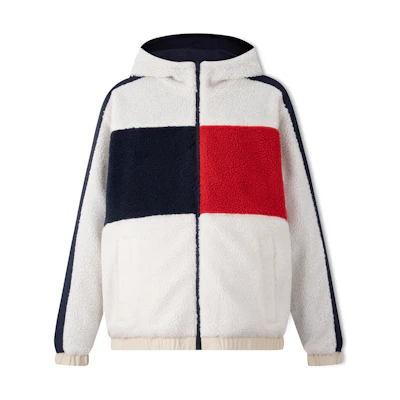 Tommy Hilfiger Sherpa Colorblock Fitted Hoodie Jacket Red/White/Blue XJ0XJ00881