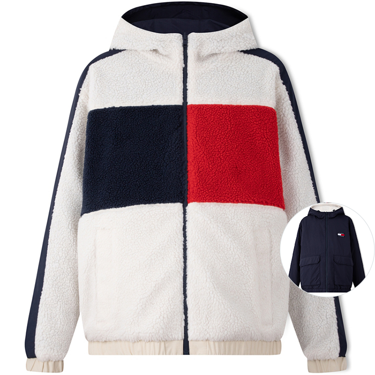 Order Tommy Hilfiger 羊羔絨拼色修身連帽外套 紅/白/藍 XJ0XJ00881