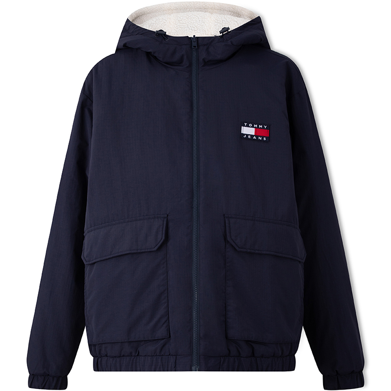 Shop Tommy Hilfiger 羊羔絨拼色修身連帽外套 紅/白/藍 XJ0XJ00881