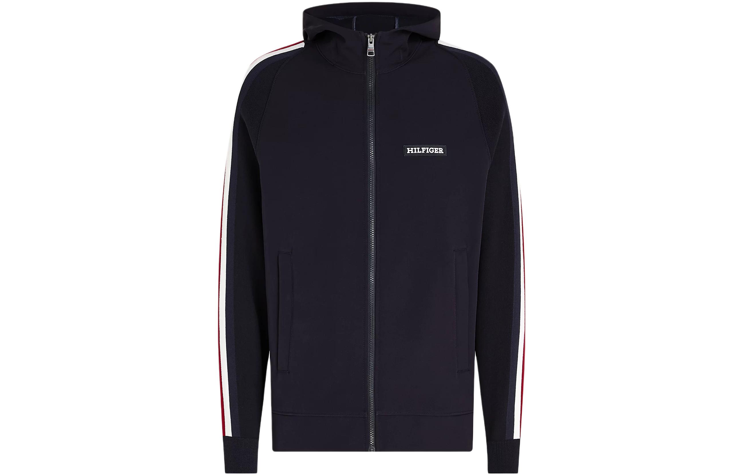 Tommy Hilfiger Sky Blue Stripe Print Hooded Zip-Up Jacket MW0MW33544-DW5