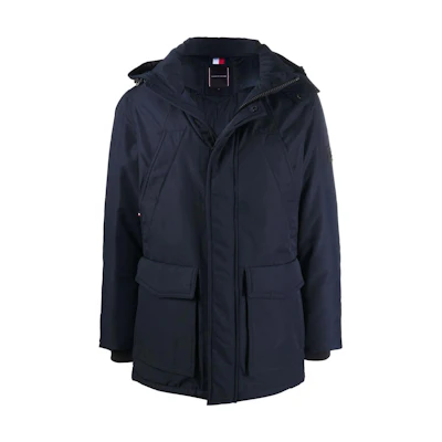 Tommy Hilfiger Solid Blue Hooded Casual Jacket for Men MW0MW21016-DW5